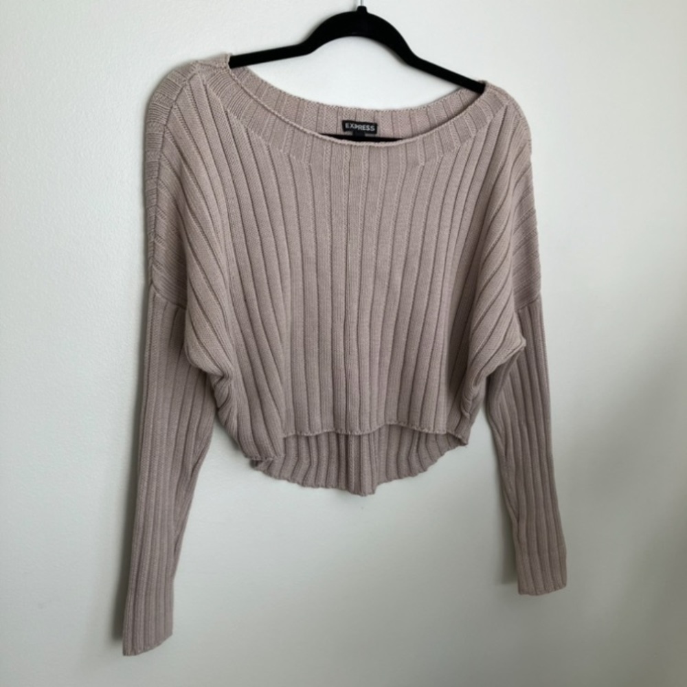 Express Women's Ribbed Off the Shoulder Cropped Sweater